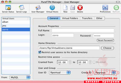 PureFTPd Manager 1.6.3  Mac OS X - , 